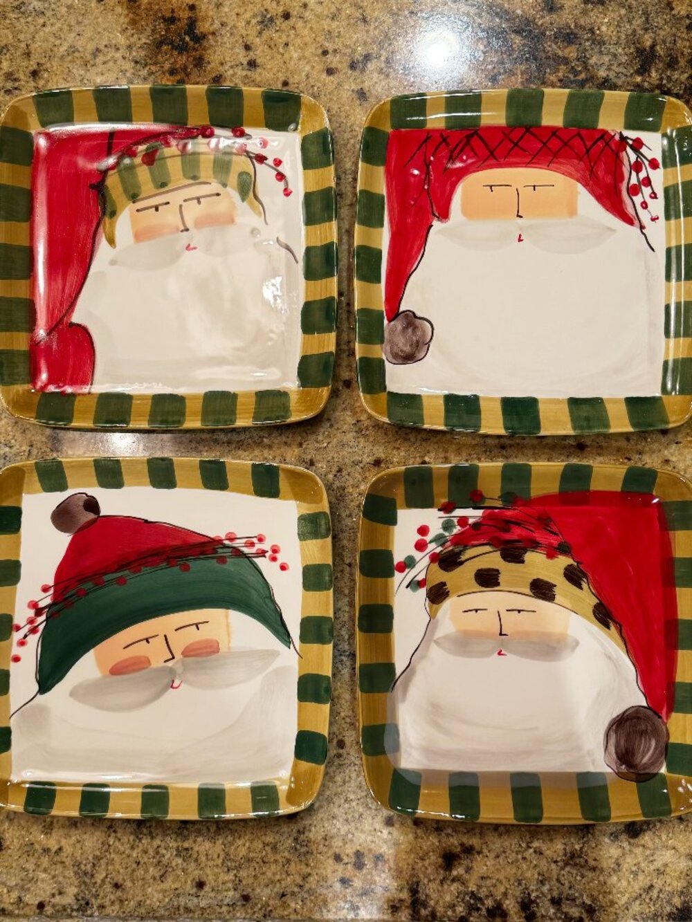VIETRI Old St. Nick Square Salad / Dessert Plates - Set of 4 - Hand Painted